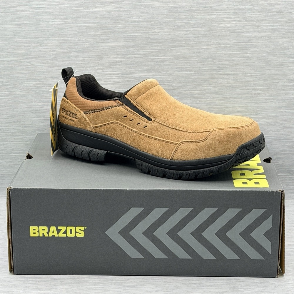 Men's Steel Toe Work Shoes 11.5 Slip On Safety EH Leather Tan Brazos Summit